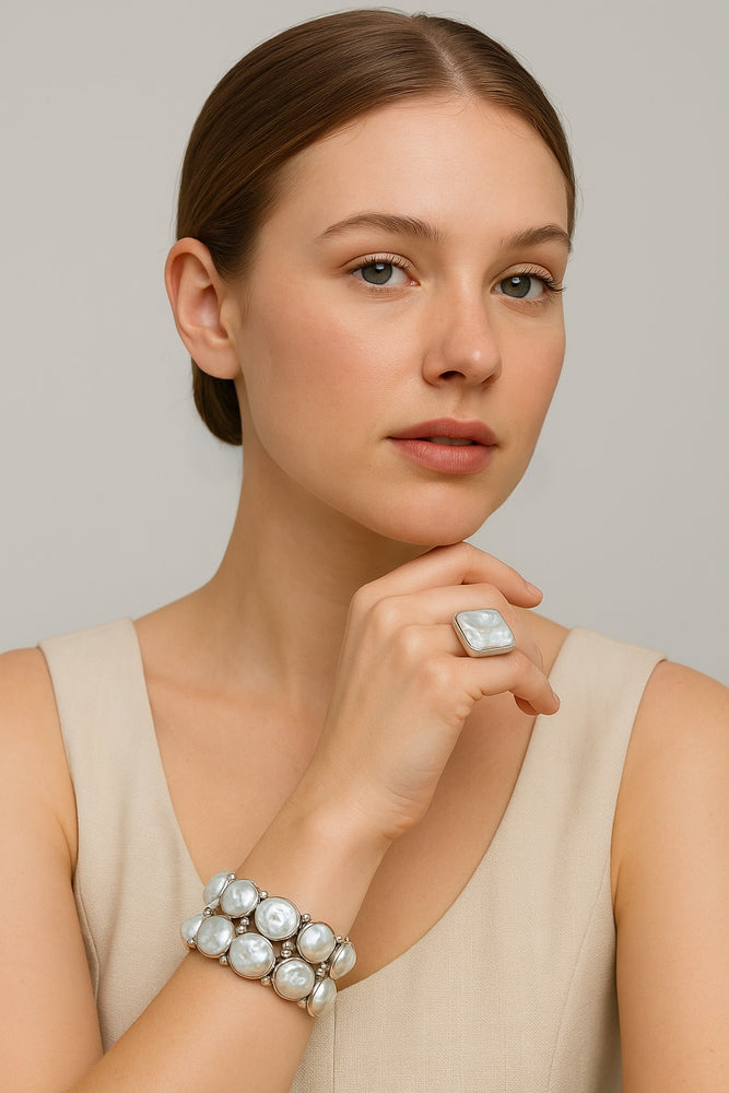 Lumière Double-Strand Baroque Pearl Bracelet - Sterling Silver Biwa Pearls