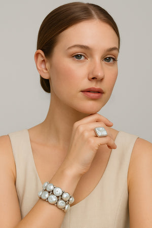 Lumière Double-Strand Baroque Pearl Bracelet - Sterling Silver Biwa Pearls